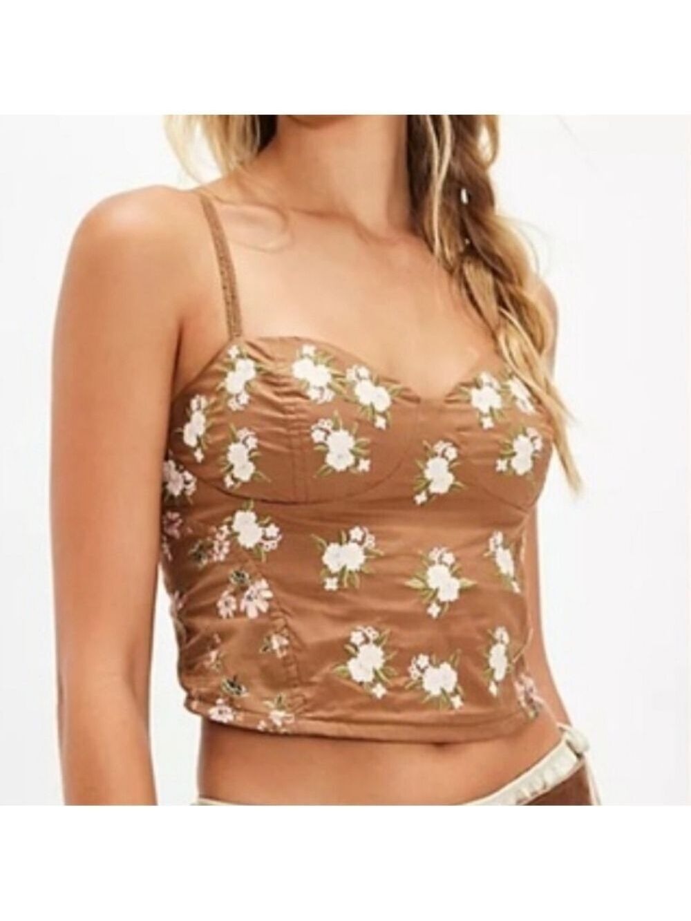 Free People Wild Flowers Embroidered Bustier. NWT. Brown combo